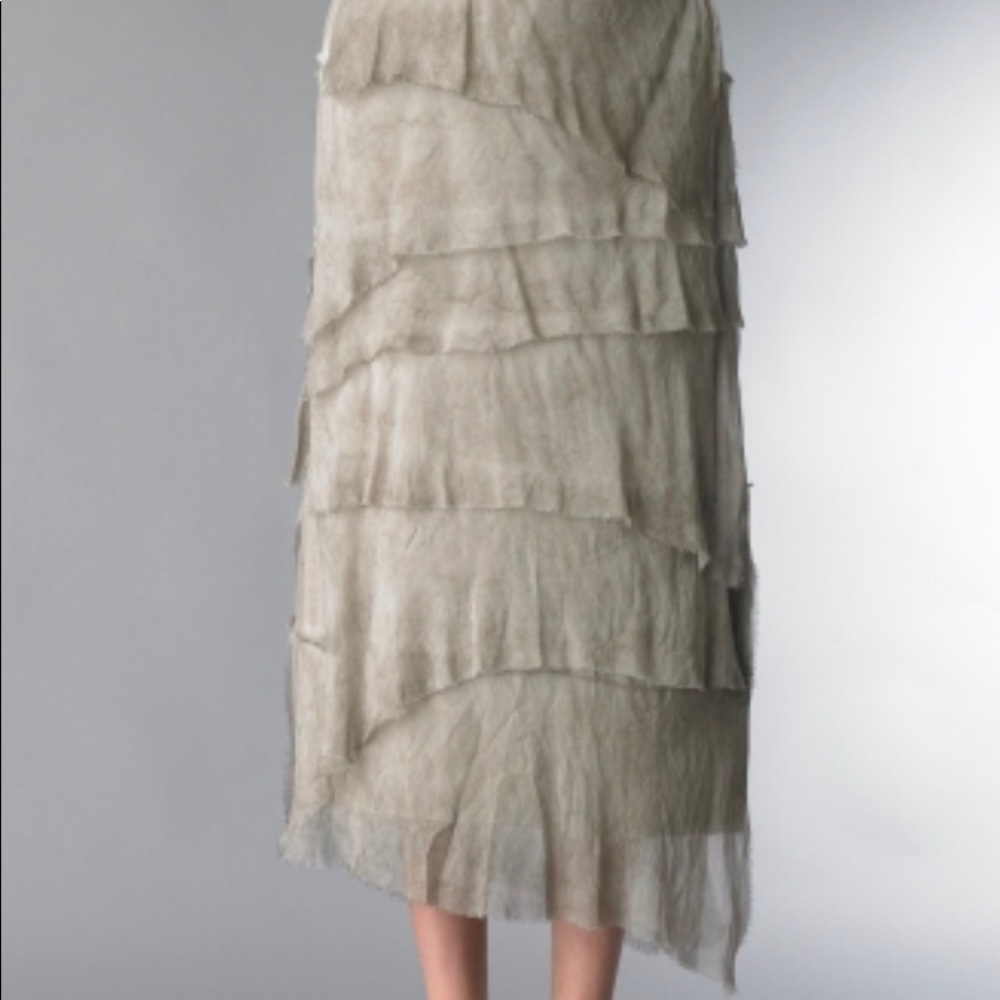 Long tiered romantic skirt sage L